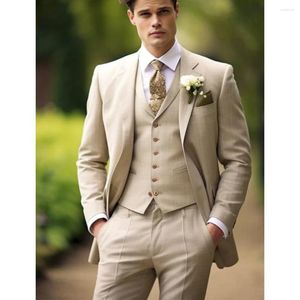 Ternos masculinos de três peças elegantes e modernos finos cor sólida design noivo vestido de casamento calças namorado terno para completo
