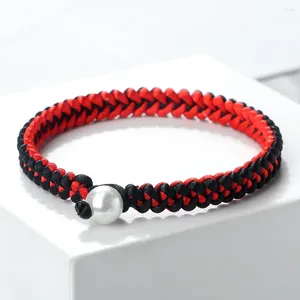 Länk armband handgjorda kölrep Braid Män armband Lucky Black Red Thread Imitation Pearl Clasp Women Armband Bangles Par Smycken