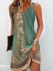 Casual Dresses 2023 Fashion Women's Printed Summer Stitching V Neck Loose Bohemian Woman Basic Sleeveless Vestidos Beach sundress