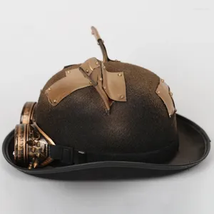 Berets Filzhut mit Krempe, Steampunk-Zylinder, coole Fedora-Kopfbedeckung, Schutzbrille, Nachtclub, Cosplay, Kopfbedeckung für Erwachsene, Bühnen-Drop