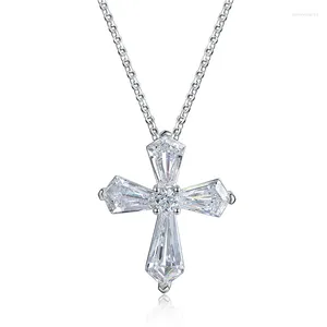 Correntes Cruz Pingente 925 Colar de Prata Esterlina com Corte Fantasia Corrente de Diamante de Alto Carbono para Festa