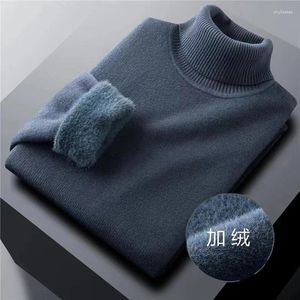 Maglioni da uomo inverno manica lunga da uomo maglione dolcevita spesso caldo slim fit moda casual Harajuku lavorato a maglia all'interno abbigliamento nero blu
