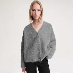 Maglieria da donna 2023 Autunno E Inverno Pendolare Vento Pigro Allentato Sottile Morbido Alpaca Capelli Con Scollo A V Cardigan Lavorato A Maglia Maglione Femminile