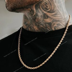 Men Ropes Long Necklace Stainless Steel Minimalist Twist Rope Chain Necklace Available in Gold Color Silver Color 2 TO 5mm Fashion JewelryNecklace