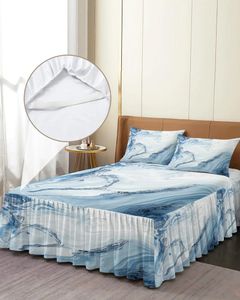 Юбка-кровать Мраморная жидкая текстура Синее эластичное покрывало с наволочками Защитный чехол для матраса Комплект постельного белья Простыня