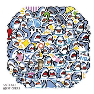 60pcs/Lot Cartoon Shark Emotion Look Naklejki Kawaii Sharki Wyrażenie graffiti naklejka na telefon gitarę gitarę wodoodporne hurtowe naklejki hurtowe