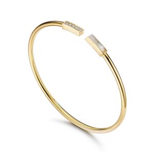 Damen-Armband, Armreif, Weiß, Damen-Armreif, 17 cm, offen, Designer-Armbänder, verstellbar, Silber, Roségold, mit Geschenkbox 71120C