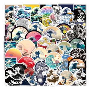 50st Cartoon Sea Wave Spray Round Stickers Graffiti Skateboard Guitar Bagage Laptop PVC Decals Sticker Kid Diy Toys