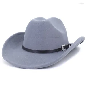 Berets Vintage Western Women Men Cowboy Hat Roll Brim Ethnic Style Jazz Cap With Leather Belt Party Fedora Sombrero Felt