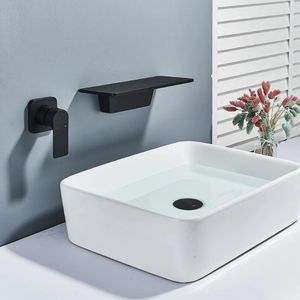 Bathroom Sink Faucets Matte Black Waterfall Bathtub Faucet One Handle In-wall Spout Tub & Cold Water Mixer Tap Handshower Widespread
