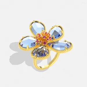 Cluster Ringe Mode Zirkon Für Frauen Süße Kirschblüte Blume Einstellbar Offene Weibliche Prinzessin Hochzeit Bankett Schmuck Geschenke