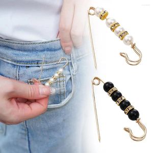 Bälten Fancy Rhinestones Pearls Safety Pin Brooch Fixed Strap Vintage Anti Clip Chain Sweater Cardigan Pearl Fall Brosches Waistba J3T1