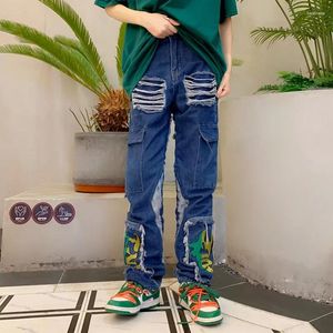 Herr jeans 2023 ropa grunge y2k streetwear rippade staplade lastbyxor för män kläder rak hiphop -denim byxor pantaloni uomo