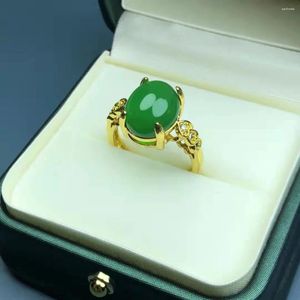 Pierścienie klastra Wysokiej jakości prawdziwy zielony naturalny agat 925 srebrny para kobiet biżuteria Lucky Stone Finger Jade Pierścień Come Akcesoria