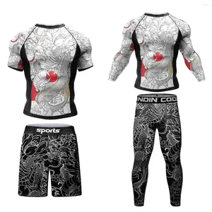 Men's Tracksuits 3D Print Fitness Boxing Wear Men 4 Piece Rash Guard Gym Tight Jiu Jitsu MMA Shorts Kickboxing T-shirt Set
