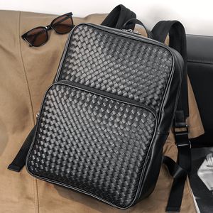wholesale mens leather shoulder bags business hand-woven briefcase simple pocket decoration men backpacks outdoor leisure Knitting backpack student bag 4059