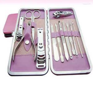 Tırnak sanat kitleri 20 set/lot moda pembe kutu 12'de 1 pedikür manikür seti klibi makas bakımı nipper cutter kütikül bakım kiti