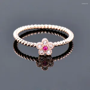 Cluster Anéis Sinleery Charme Bonito Pequena Flor Rosa para Mulheres Rosa Ouro Prata Cor Inlay Minúsculo Cristal Jóias de Casamento