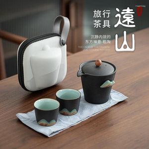 ティーウェアセット日本語スタイルの手描きYuanshan Travel Tea Set Stoare Coneient Cup One Pot Two Cups Car Portable Mini