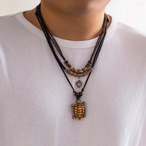 Anhänger Halsketten Vintage Seil Kette mit Perlen und Hearurtle Halskette für Männer trendige Accessoires am Hals 2023 Modeschmuck Set männlich
