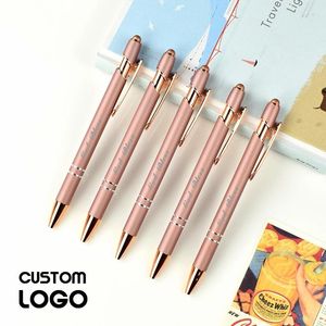 Personlig Rose Gold Ball Point Pennor Anpassade logotyp Graverade Namn Presenter Pekskärm Kontor Signatur Tillbehör Skol Stationery Stationer.