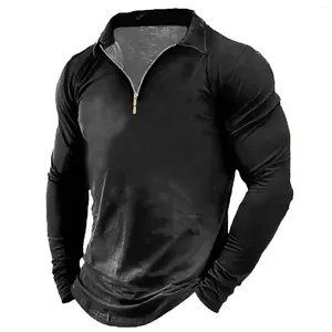 Herr t -skjortor avslappnad mode blixtlås långärmad solid färg skjorta höst toppar bomullsträning tunika