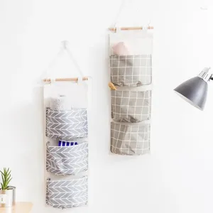 Storage Bags Modern Style Cotton Linen Waterproof Multi-layer Hanging Bag Small Item Door Behind Dormitory Bedside