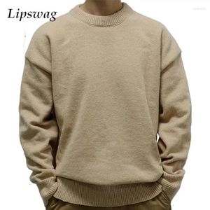 Herrenpullover Lässiger Herrenpullover Dicke Strickwaren Herbst Winter Mode Lose Langarm O-Ausschnitt Vintage Herren Einfarbige Strickpullover