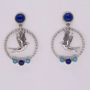 Dangle Küpeler Miqiao 2023, kadınlar için taş takılarla büyük kulaklar üzerinde 925 gümüş kuş doğal lapis lazuli turkuaz