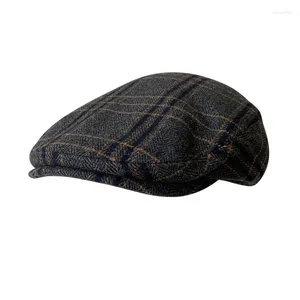 Basker grå rutig ull höst vinter brittisk stil sboy basker hatt retro engelska hattar male toppade målare mössa 20