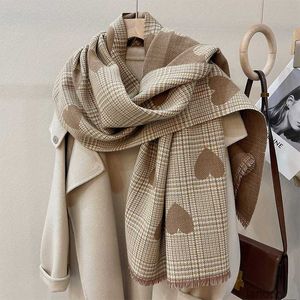 Double-sided Scarf Women's Winter Korean Edition Versatile Love Check Thousand Bird Plaid Imitation Cashmere Scarf Multi functional Shawl Dual Use