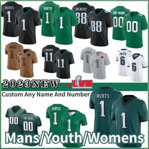 1 Jalen Hurts Football Jerseys AJ Brown DeVonta Smith Kelly Green Jason Kelce Haason Custom jersey men's and women's youth sizes 4XL