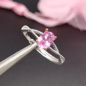 Cluster Rings 925 Silver Pink Sapphire Ring For Office Woman 0.7ct 5mm 7mm Man Made With 18K White Gold Plating