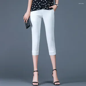 Women's Pants Korean Fashion Capris Women 2023 Spring Summer Casual High Waist Office Lady Pencil Calf-Length Trousers White