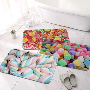 Carpets Colorful Candy Printed Flannel Floor Mat Bathroom Decor Carpet Non-Slip For Living Room Kitchen Welcome Doormat