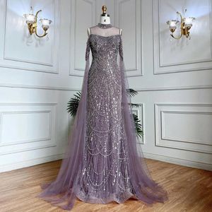 Party Dresses Serene Hill Arabic Purpl Mermaid Cape Sleeves Beaded Luxury Long Evening Gowns 2023 For Woman Wedding CLA71992