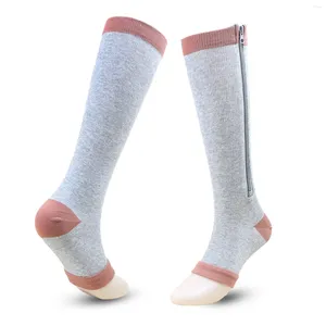 Meias masculinas finas anti fadiga elástica sox alta compressão unisex homens mulheres suporte joelho zíper feminino dedo do pé aberto