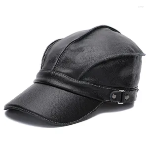 Berets moda unisex de alta qualidade real couro militar bonés marinheiro chapéus mulheres homens preto marrom liso capitão boné viagem cadete chapéu