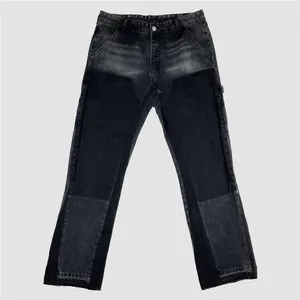 Jeans da uomo da uomo lavato nero decostruito stile sette tasche invernale streetwear