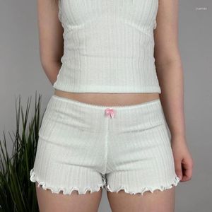 Kvinnors spårskidor Coquette Y2K Kawaii Lounge Outfits Fairy Cottage 2 -stycken Set Frill Backless Tube Tops Low Rise Shorts Women Axless