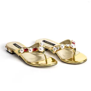 Hausschuhe Frauen Flache Sandalen 2023 Sommer Damen Flip-Flops Gold Mode Designer Slip Auf Schuhe Für Frau