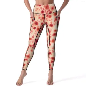 Active Pants Red Floral Print Leggings Abstrakt Blommor Hög midja Yoga rolig snabb-torr Legging Women Custom Workout Sport