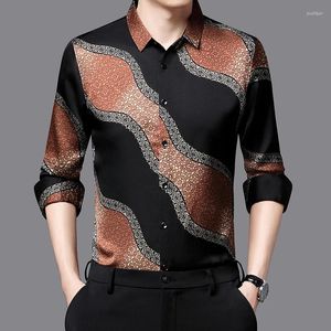 Camicie casual da uomo Camicia premium a righe di design per uomo Manica lunga setosa Lusso Moda estiva Qualità Morbida e confortevole Chemise Homme