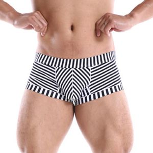 Cuecas sexy homens boxer listrado super macio roupa interior fina elasticidade briefs casual shorts bikini troncos conforto leve