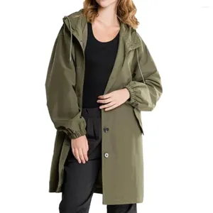 Women's Trench Coats Fall Windbreaker Women Solid Color Hooded Windproof Loose Thin Long Sleeve Drawstring Pockets Jacket Lady Coat 2023