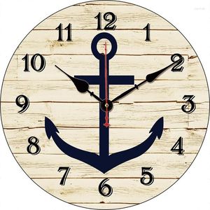 Wall Clocks Vintage Wooden Anchor Kitchen Round Clock Large Dinning Restaurant Cafe Decor Silent Non-Ticking Nice For Gift