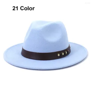 Berets 2023 Chegal mulheres homens lã vintage trilby feltro fedora chapéu com borda larga cavalheiro elegante senhora inverno outono jazz bonés