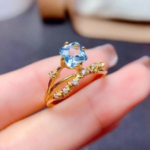 クラスターリングVVSグレードライトブルートパーズシルバーリングパーティー用0.6ct 6mmナチュラル925 11月誕生石