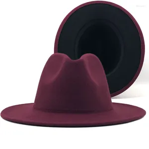 Berets simples exterior vinho vermelho interior preto lã feltro jazz fedora chapéus com fivela de cinto fino homens mulheres aba larga panamá trilby boné x xl