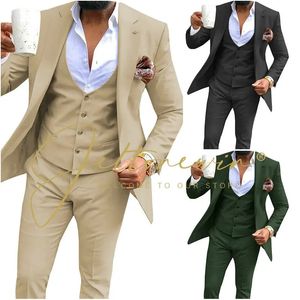 Men's Suits Blazers Fashion Beige Male Suits Slim Fit Notched Lapel 3 Pieces Men Suits For Wedding BlazerVestPants Costume Homme 231027